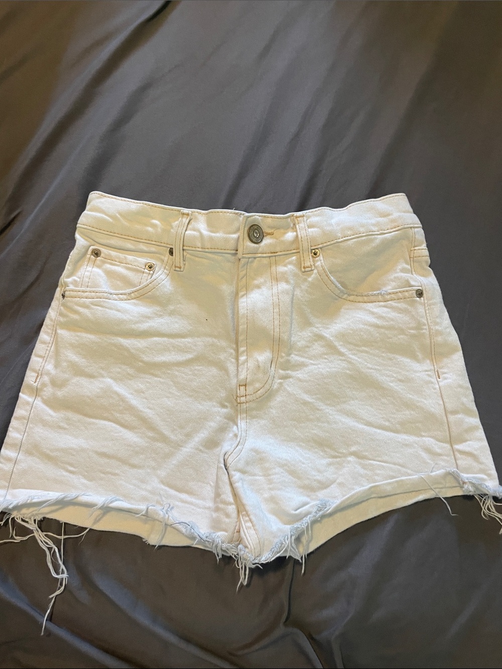 BDG White High-Rise Raw Hem Denim Shorts
